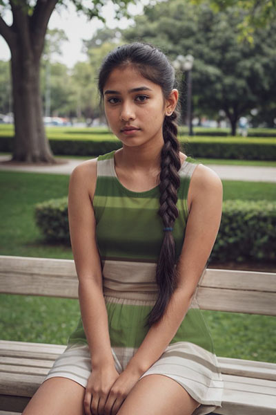 Photo of a girl wearing clothes that blend in with the background