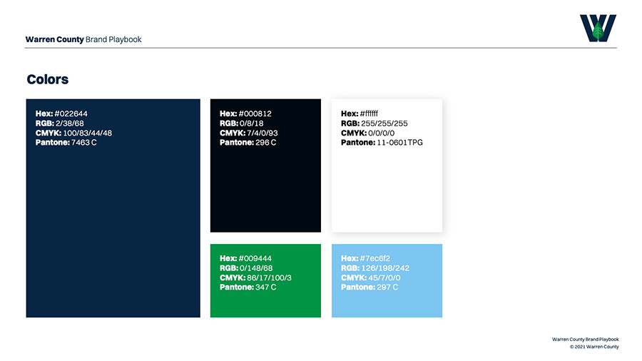 Warren County brand playbook color builds