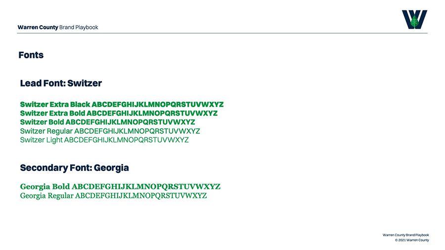 Warren County brand playbook font specs