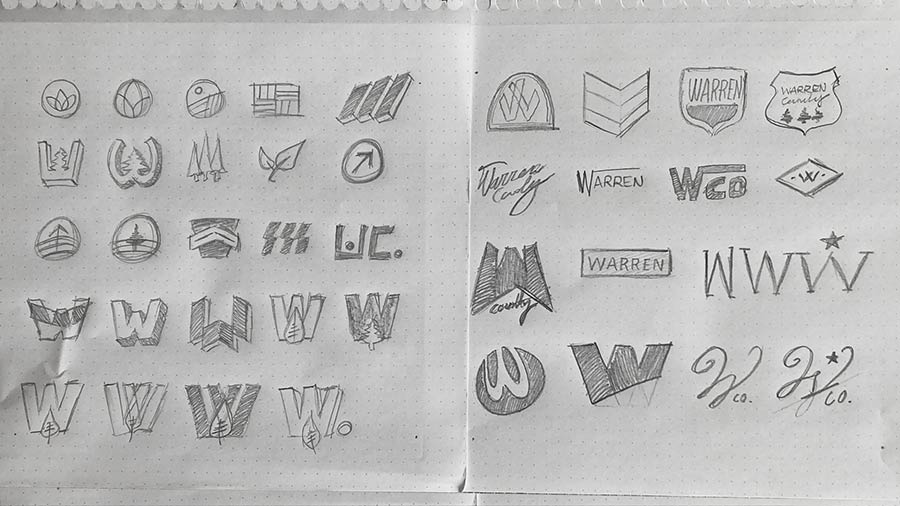 Hand drawn logo concepts in pencil