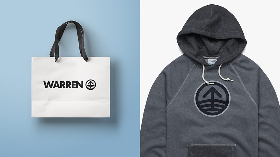 Warren County logo concept on shopping bag and hooded sweatshirt