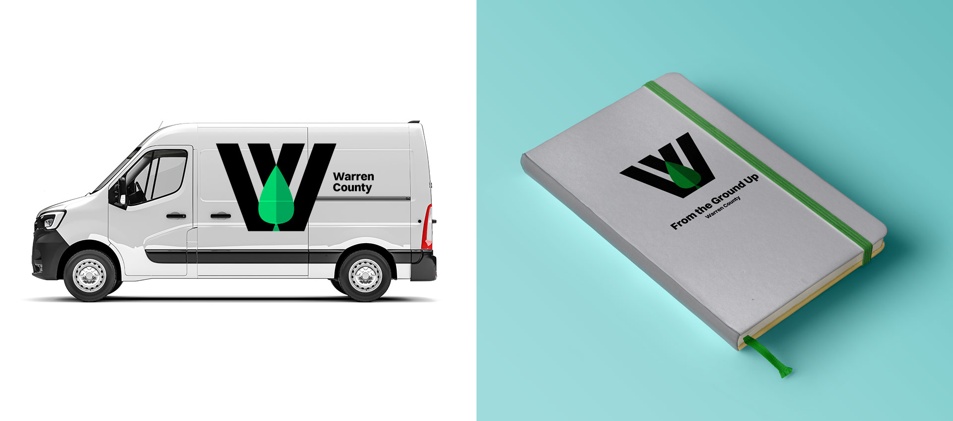 Chosen Warren County logo on side of van and notebook